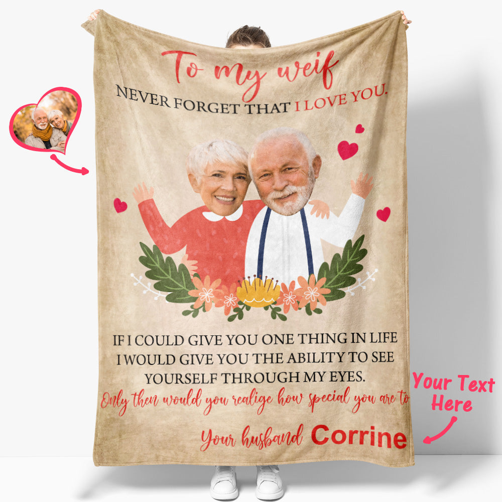 Custom Face Blanket Personalized Photos and Name Letter Blanket Best Valentine's Day Gift for Old Couple Anniversary Gift