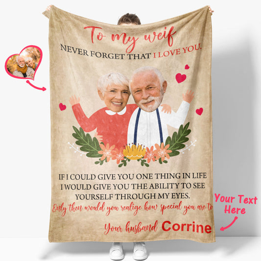 Custom Face Blanket Personalized Photos and Name Letter Blanket Best Valentine's Day Gift for Old Couple Anniversary Gift