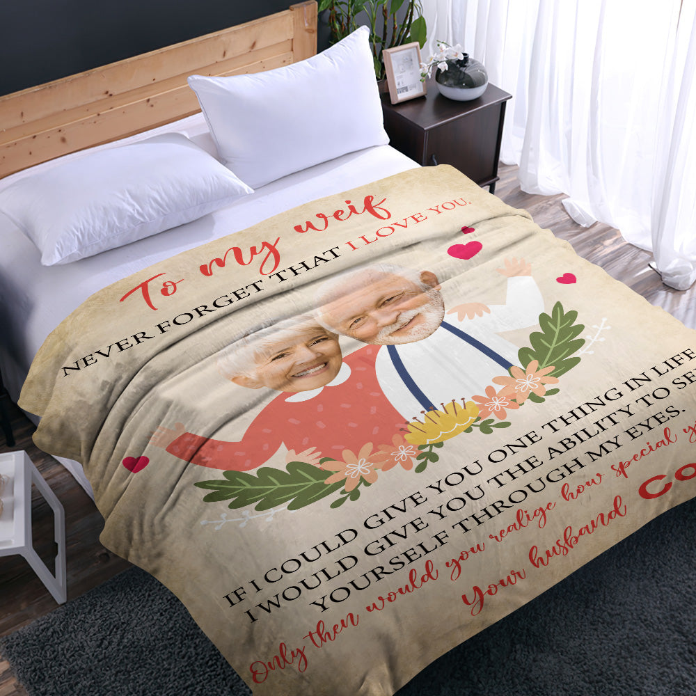 Custom Face Blanket Personalized Photos and Name Letter Blanket Best Valentine's Day Gift for Old Couple Anniversary Gift