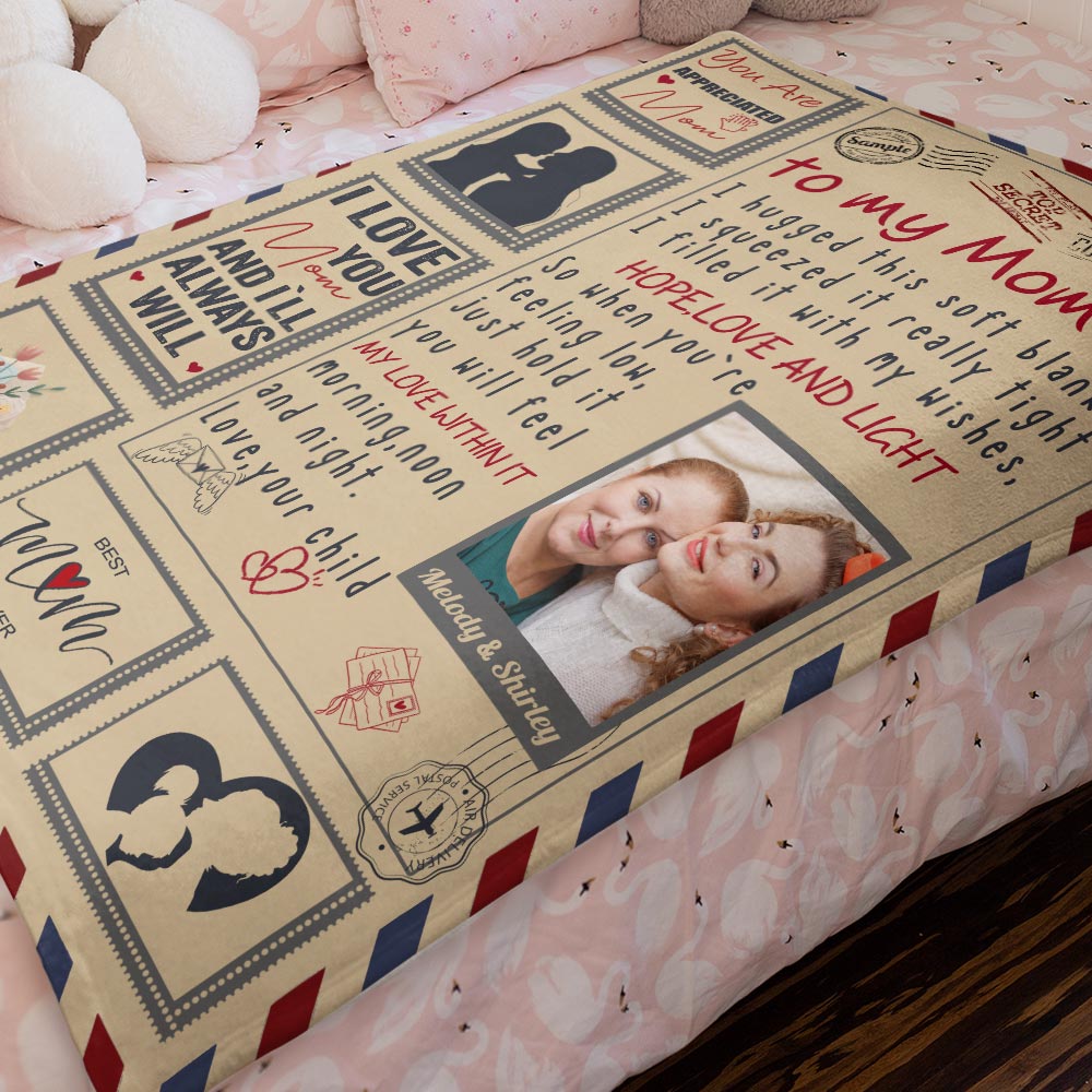 Custom Letter Blanket Personalized Photo Blanket to Mom with Names