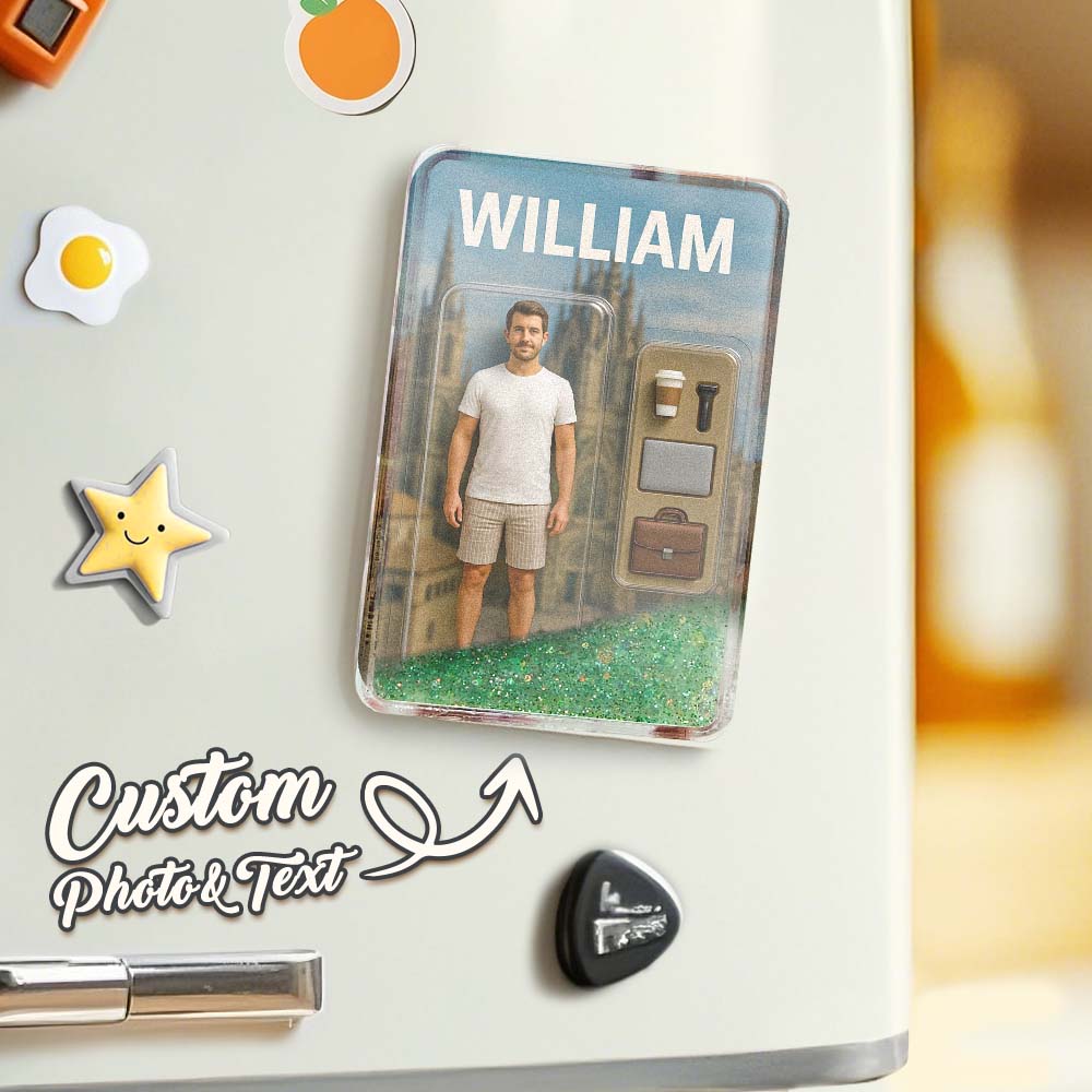 Custom 3D Effect Action Figure Pack Packaging Toy Box Style Art Gift Personalized Quicksand Fridge Magnet Gift for Father