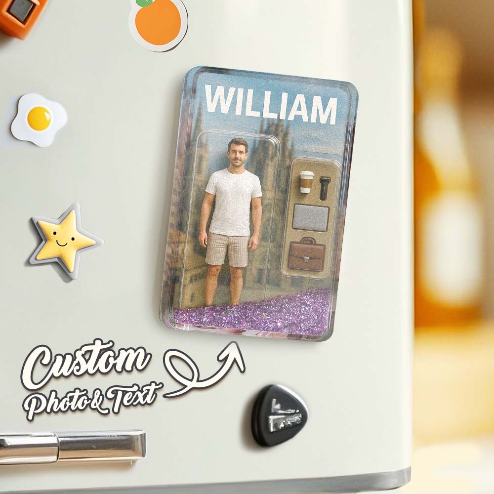 Custom 3D Effect Action Figure Pack Packaging Toy Box Style Art Gift Personalized Quicksand Fridge Magnet Gift for Father