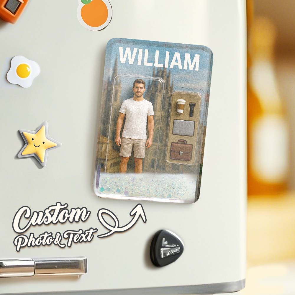 Custom 3D Effect Action Figure Pack Packaging Toy Box Style Art Gift Personalized Quicksand Fridge Magnet Gift for Father