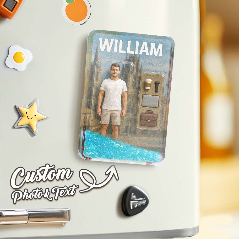 Custom 3D Effect Action Figure Pack Packaging Toy Box Style Art Gift Personalized Quicksand Fridge Magnet Gift for Father