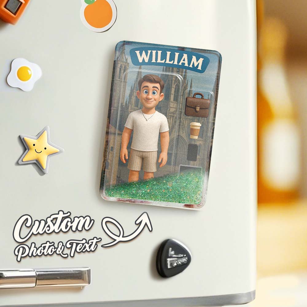 Custom 3D Effect Action Figure Pack Packaging Toy Box Style Art Gift Personalized Quicksand Fridge Magnet Gift for Father