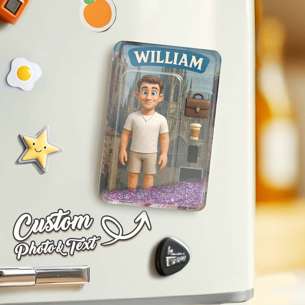 Custom 3D Effect Action Figure Pack Packaging Toy Box Style Art Gift Personalized Quicksand Fridge Magnet Gift for Father