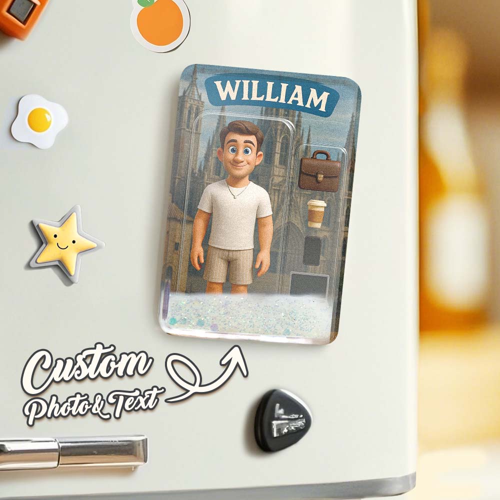 Custom 3D Effect Action Figure Pack Packaging Toy Box Style Art Gift Personalized Quicksand Fridge Magnet Gift for Father