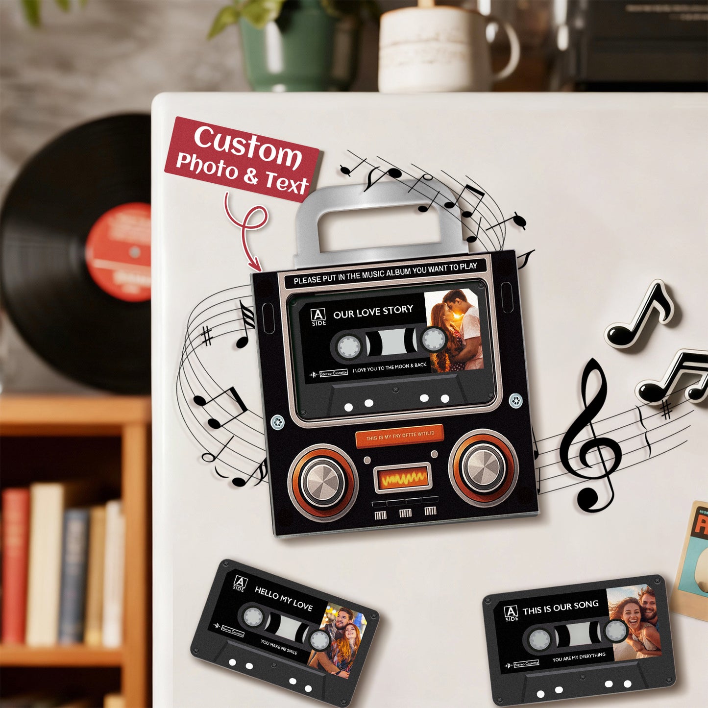 Music MixTape Fridge Magnet Cassette-Shaped with Preview Before Buy Auto-Play 1-9 Song Acrylic Decor MixTape No Phone Needed Gift for Coupl