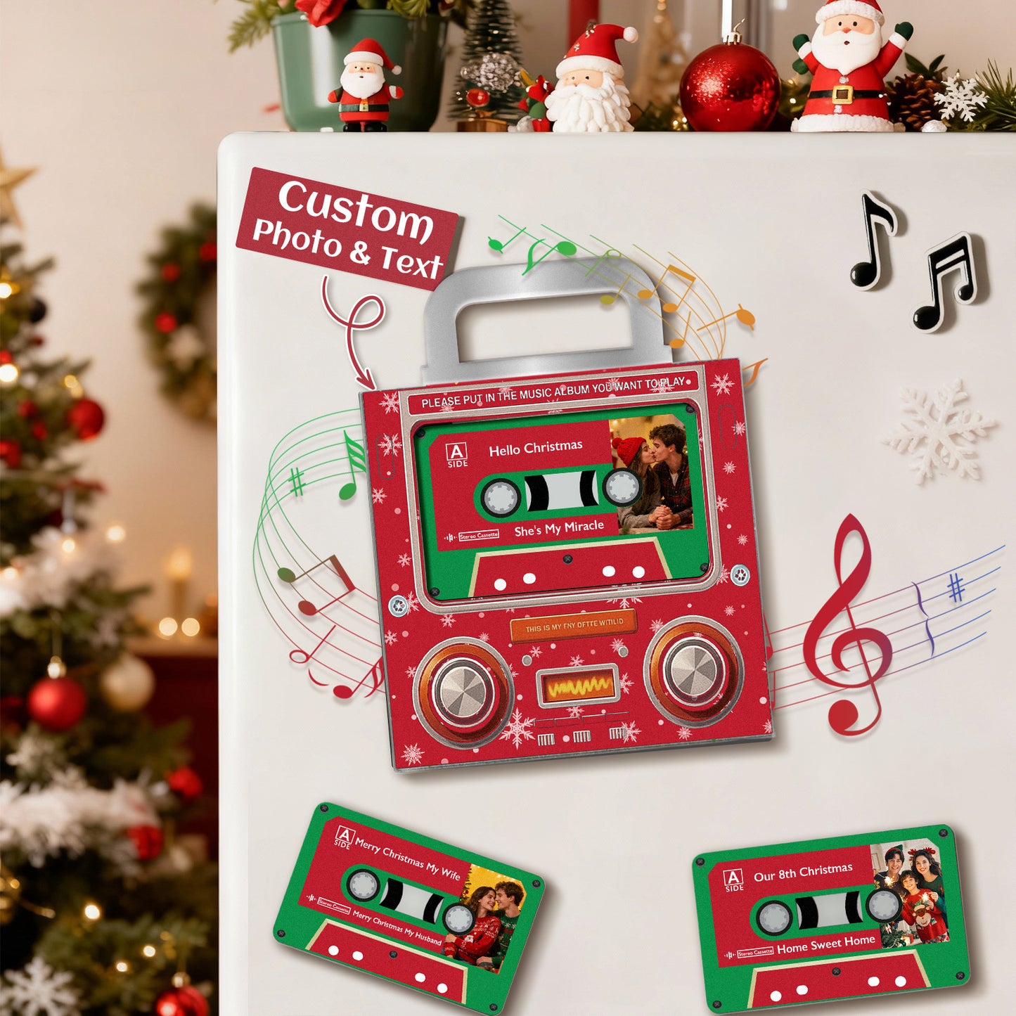 Music MixTape Fridge Magnet Cassette-Shaped with Preview Before Buy Auto-Play 1-9 Song Acrylic Decor MixTape No Phone Needed Gift for Coupl