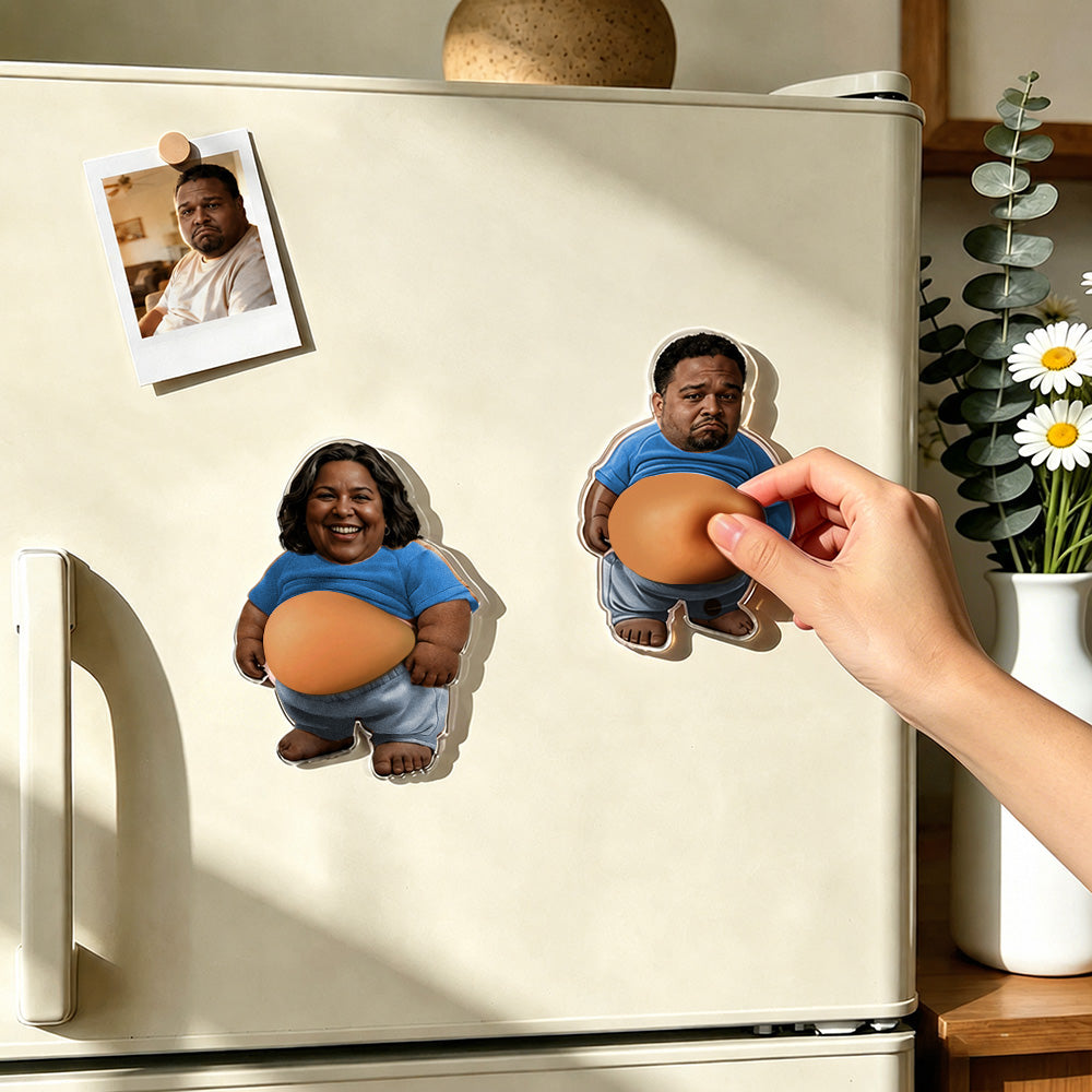 Custom 2 Stickers Face Squishy Belly Anti-collision Fridge Magnet – Soft Squeeze Belly Cute Funny  Father's Day