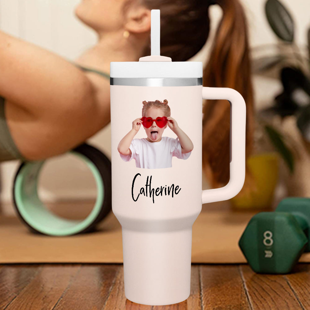 Personalized Text 40oz Insulated Mug with Handle and Straw Stainless Steel Custom Travel Cup Gift for Family Friends Couples