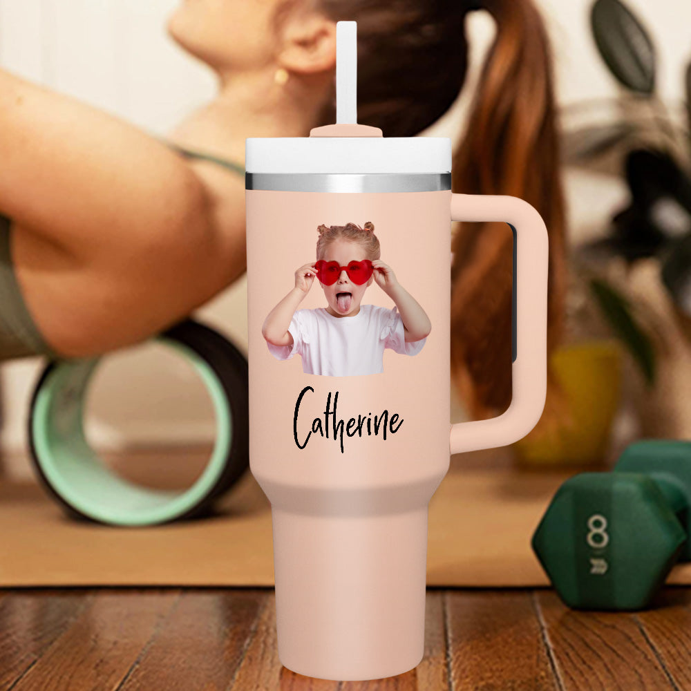 Personalized Text 40oz Insulated Mug with Handle and Straw Stainless Steel Custom Travel Cup Gift for Family Friends Couples