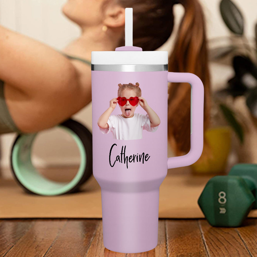 Personalized Text 40oz Insulated Mug with Handle and Straw Stainless Steel Custom Travel Cup Gift for Family Friends Couples