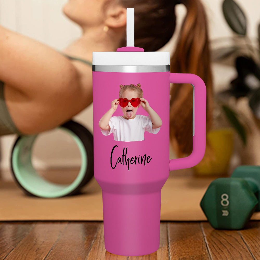 Personalized Text 40oz Insulated Mug with Handle and Straw Stainless Steel Custom Travel Cup Gift for Family Friends Couples