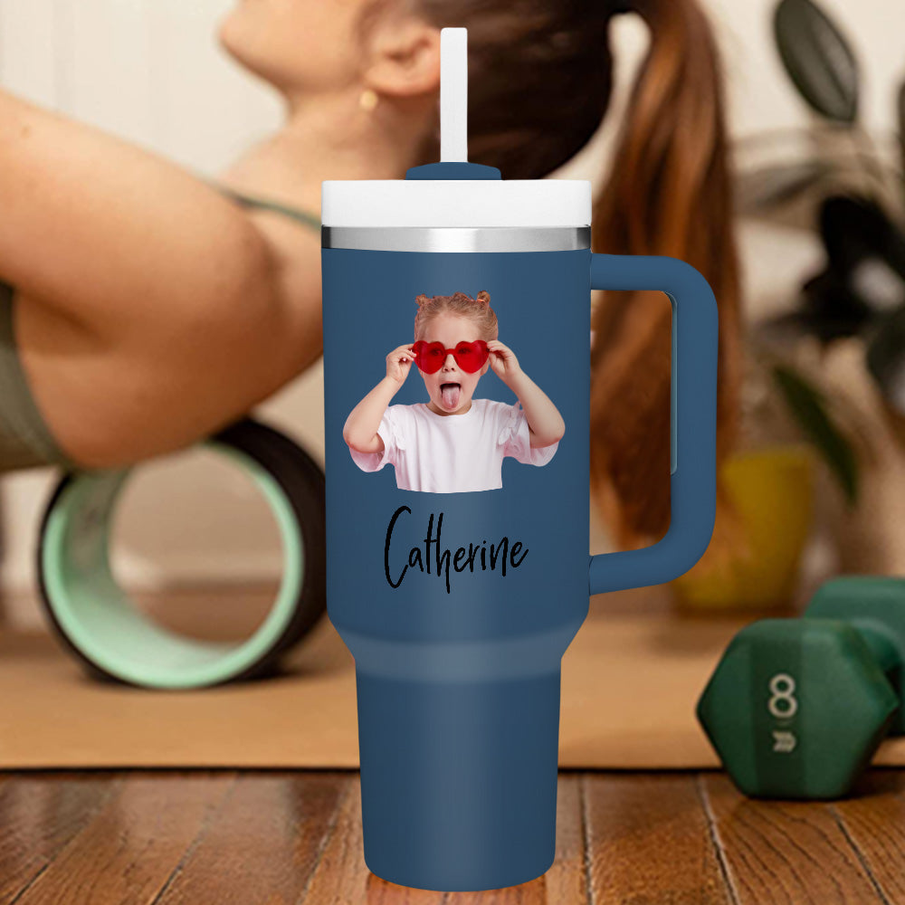 Personalized Text 40oz Insulated Mug with Handle and Straw Stainless Steel Custom Travel Cup Gift for Family Friends Couples
