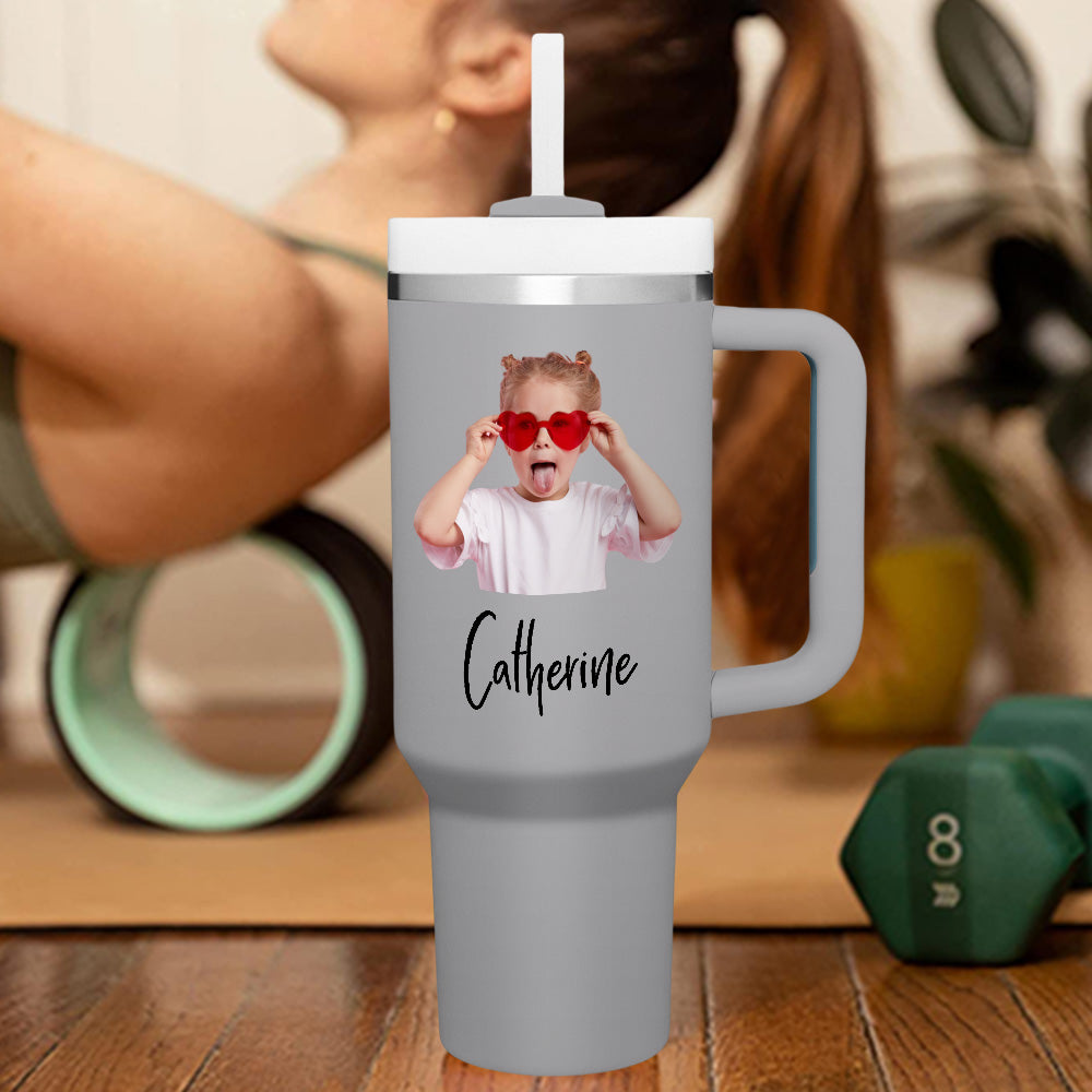 Personalized Text 40oz Insulated Mug with Handle and Straw Stainless Steel Custom Travel Cup Gift for Family Friends Couples