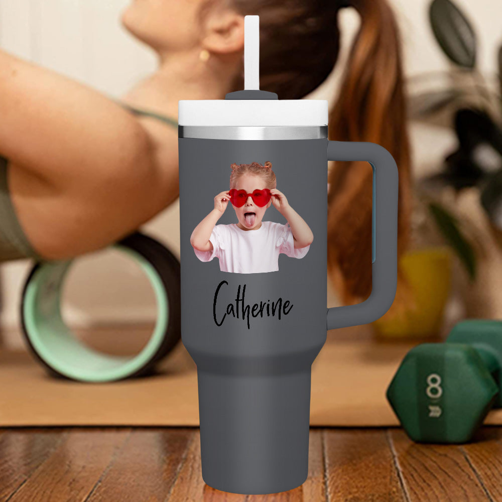 Personalized Text 40oz Insulated Mug with Handle and Straw Stainless Steel Custom Travel Cup Gift for Family Friends Couples