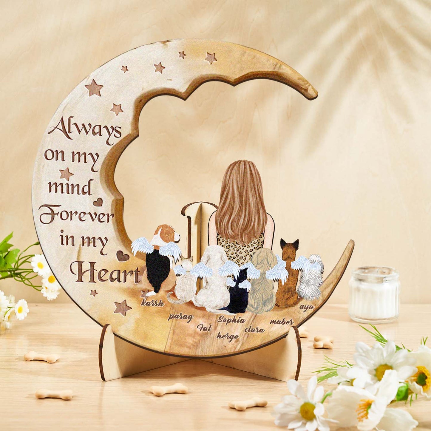 Custom Memorial Dog Moon Wooden Art Memorial Gift Idea for Cat Home Decorations