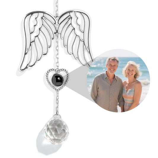 Personalized Guardian Angel Photo Sun Catcher Projection Car Ornaments Memorial Gift Valentines Gift for Old Couple Anniversary Gift