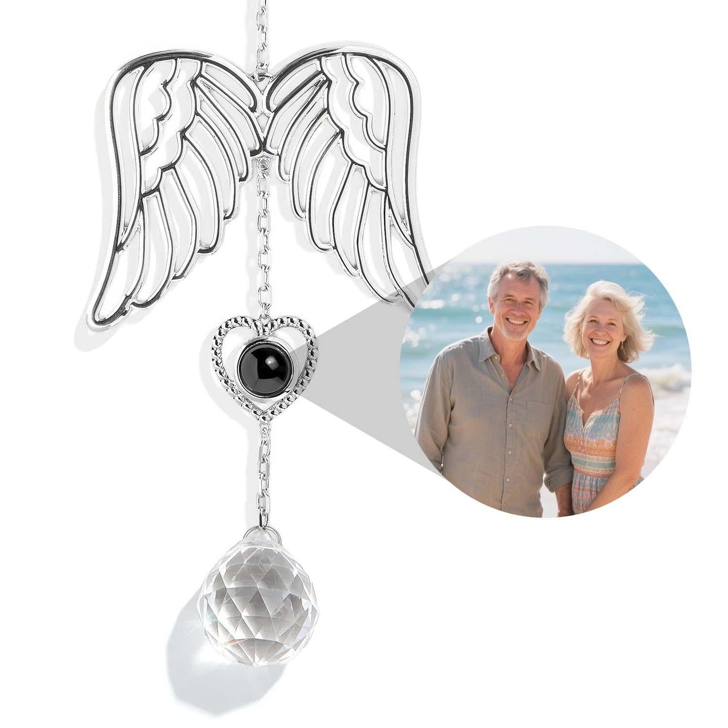 Personalized Guardian Angel Photo Sun Catcher Projection Car Ornaments Memorial Gift Valentines Gift for Old Couple Anniversary Gift