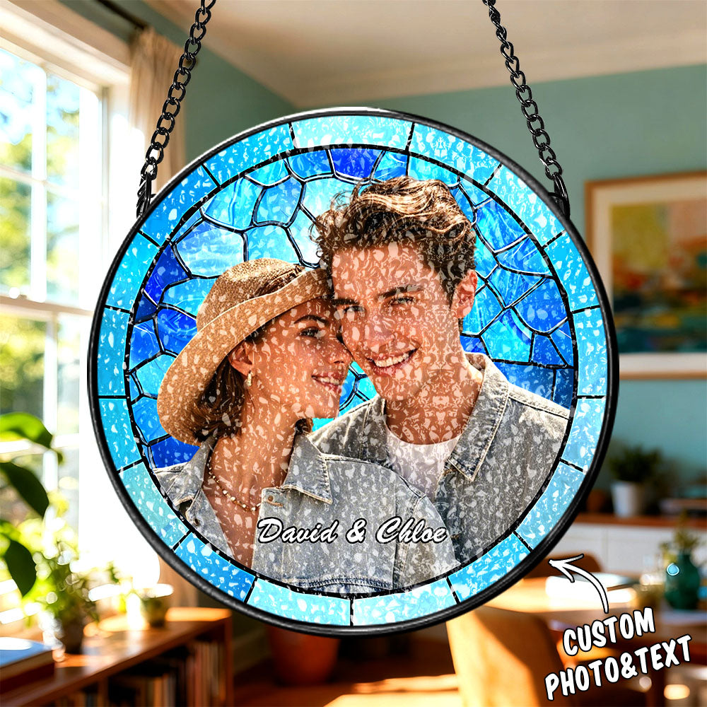 Personalized Family Portrait Stained Glass Suncatcher Custom Photo Memorial Window Hanging Gift