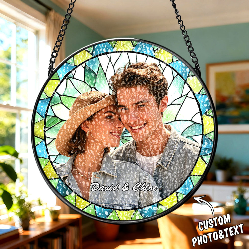 Personalized Family Portrait Stained Glass Suncatcher Custom Photo Memorial Window Hanging Gift