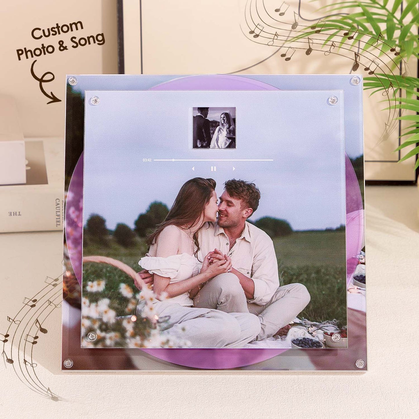 Custom Acrylic Music Photo Frame with Rotating Disc  Photos & Songs Personalized MP3 Voice Gift Christmas Gifts