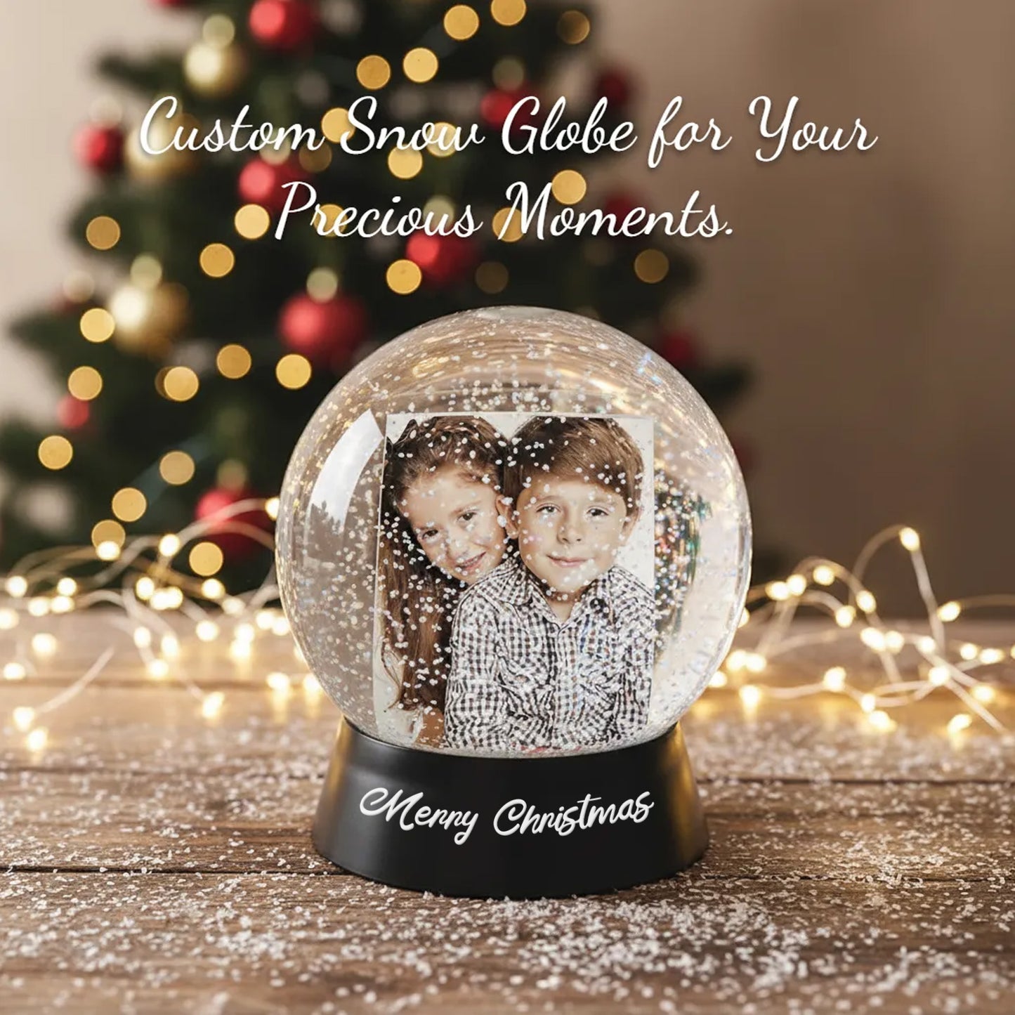 Personalized Photo Photo Snow Globe with Black Base Snow Globe Family Christmas Keepsake Valentines Gift