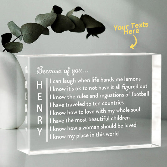 Engraved 2D Crystal Personalized Memorial Vertical Name Glass Block Romantic Gifts
