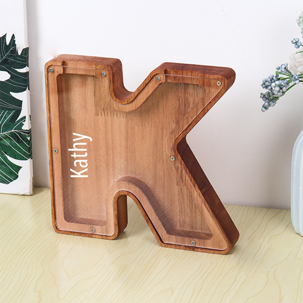 Personalized 26 Letters Piggy Bank Custom Name Wooden Money Box