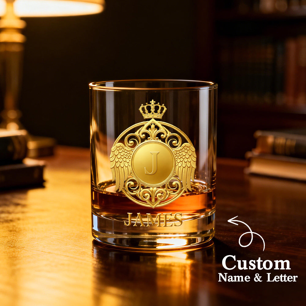 Custom Golden 2D Flat Printing Badge 10 oz Rock Whiskey Glass Birthday Gift - Cheers with Legendary Man