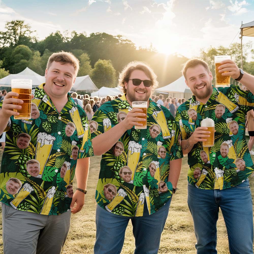 Custom Face Tropical Lager Leaf Hawaiian Shirt Funny Personalized Beer Shirt for Beer Lover, Summer BBQ, Camping