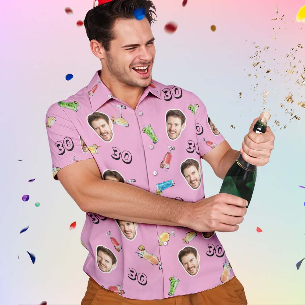Custom Face Hawaiian Shirt Birthday Aloha Shirt Birthday Party Outfit With Age for Men & Friends
