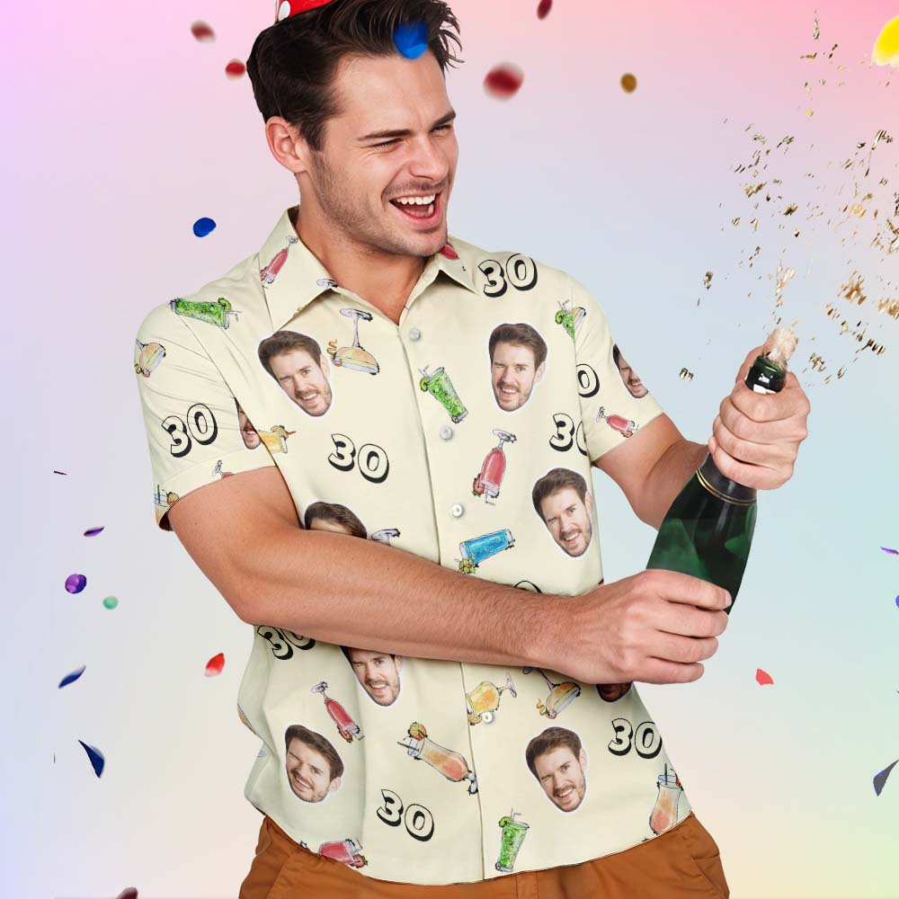 Custom Face Hawaiian Shirt Birthday Aloha Shirt Birthday Party Outfit With Age for Men & Friends