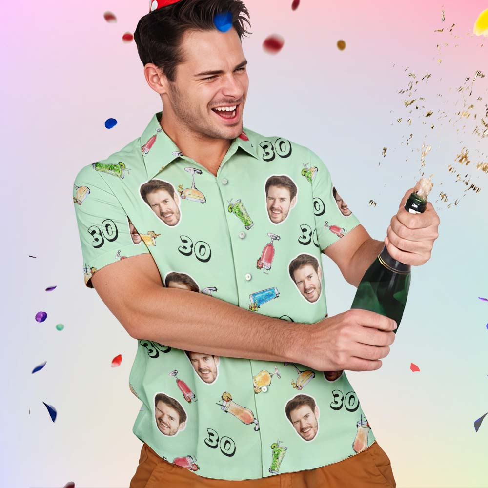 Custom Face Hawaiian Shirt Birthday Aloha Shirt Birthday Party Outfit With Age for Men & Friends