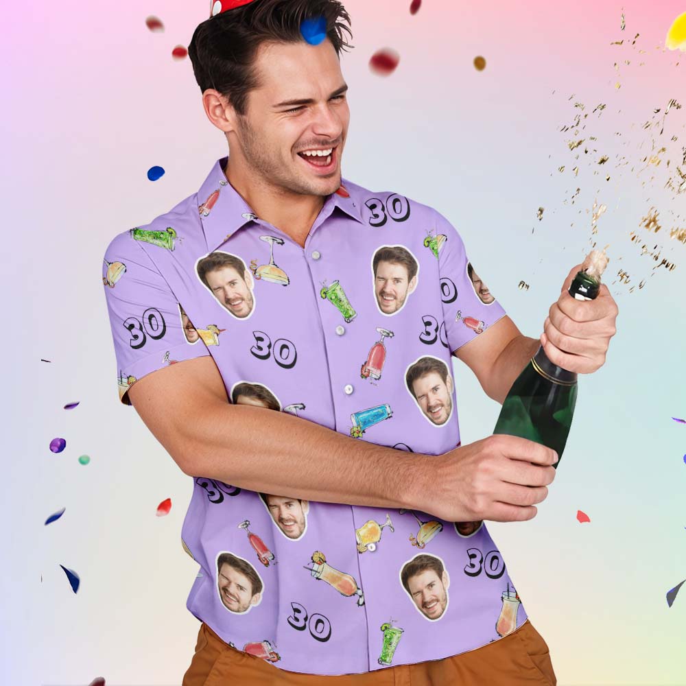 Custom Face Hawaiian Shirt Birthday Aloha Shirt Birthday Party Outfit With Age for Men & Friends