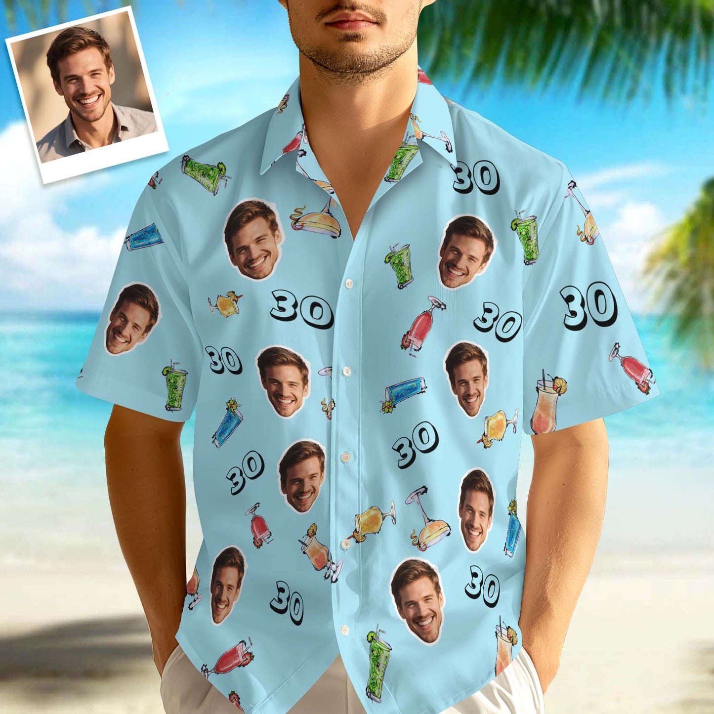 Custom Face Hawaiian Shirt Birthday Aloha Shirt Birthday Party Outfit With Age for Men & Friends