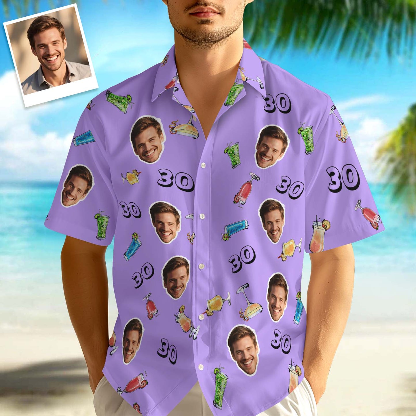 Custom Face Hawaiian Shirt Birthday Aloha Shirt Birthday Party Outfit With Age for Men & Friends