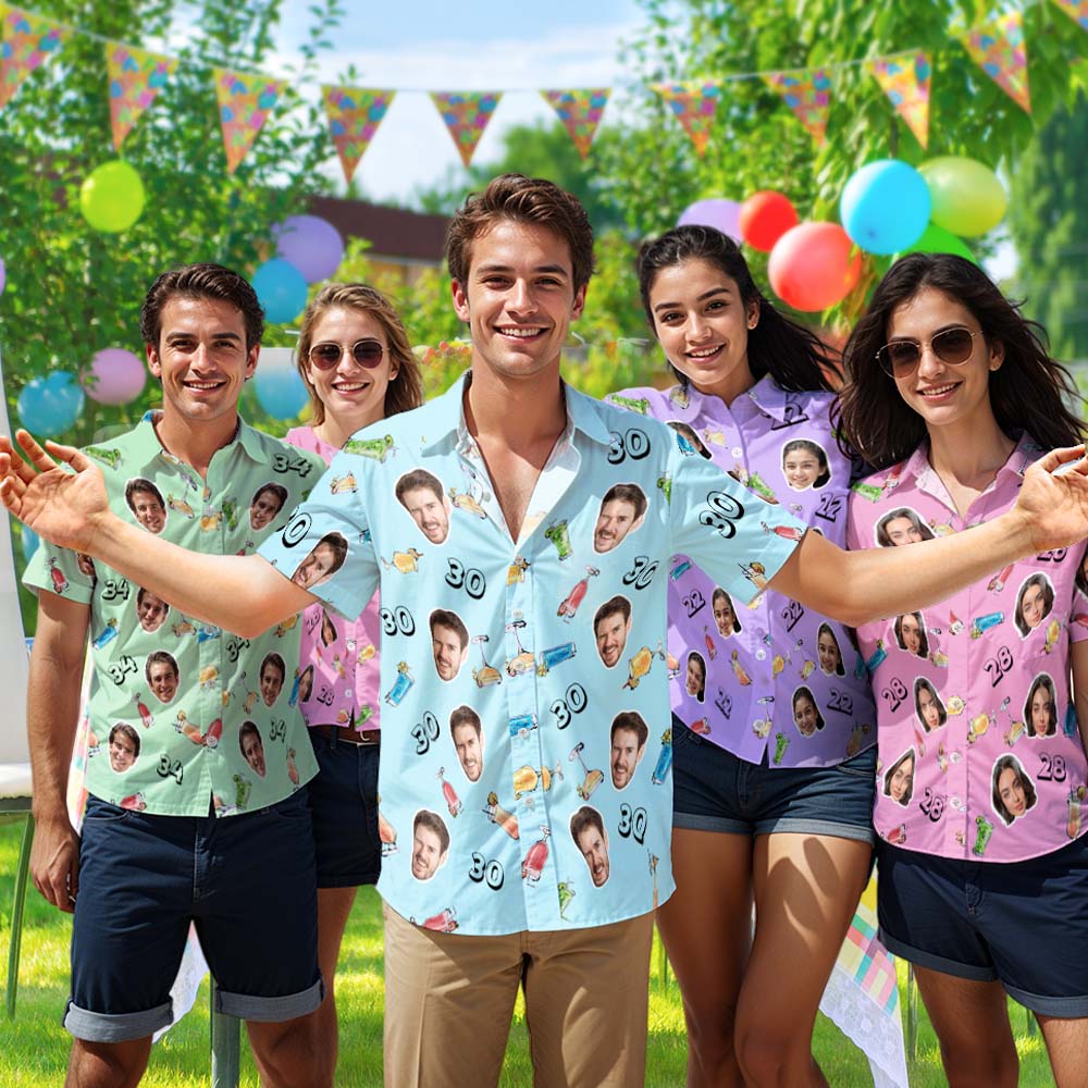 Custom Face Hawaiian Shirt Birthday Aloha Shirt Birthday Party Outfit With Age for Men & Friends