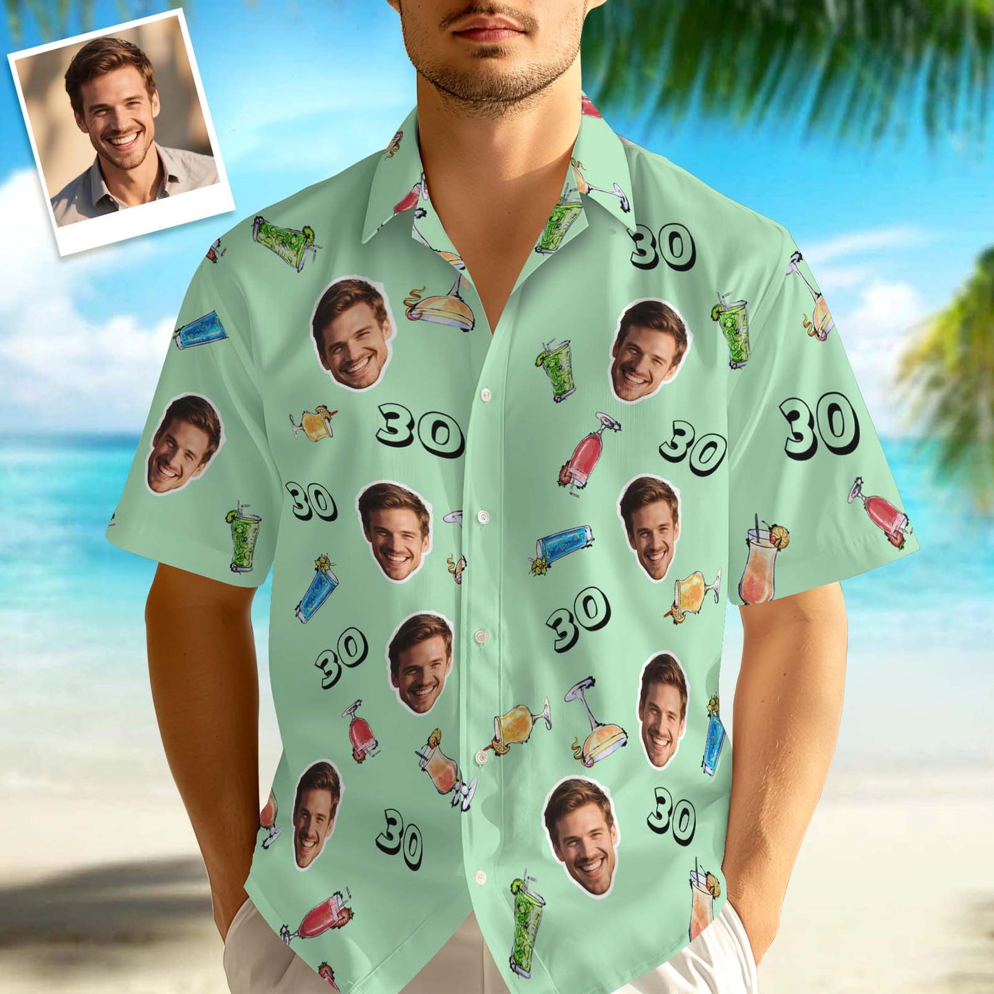 Custom Face Hawaiian Shirt Birthday Aloha Shirt Birthday Party Outfit With Age for Men & Friends