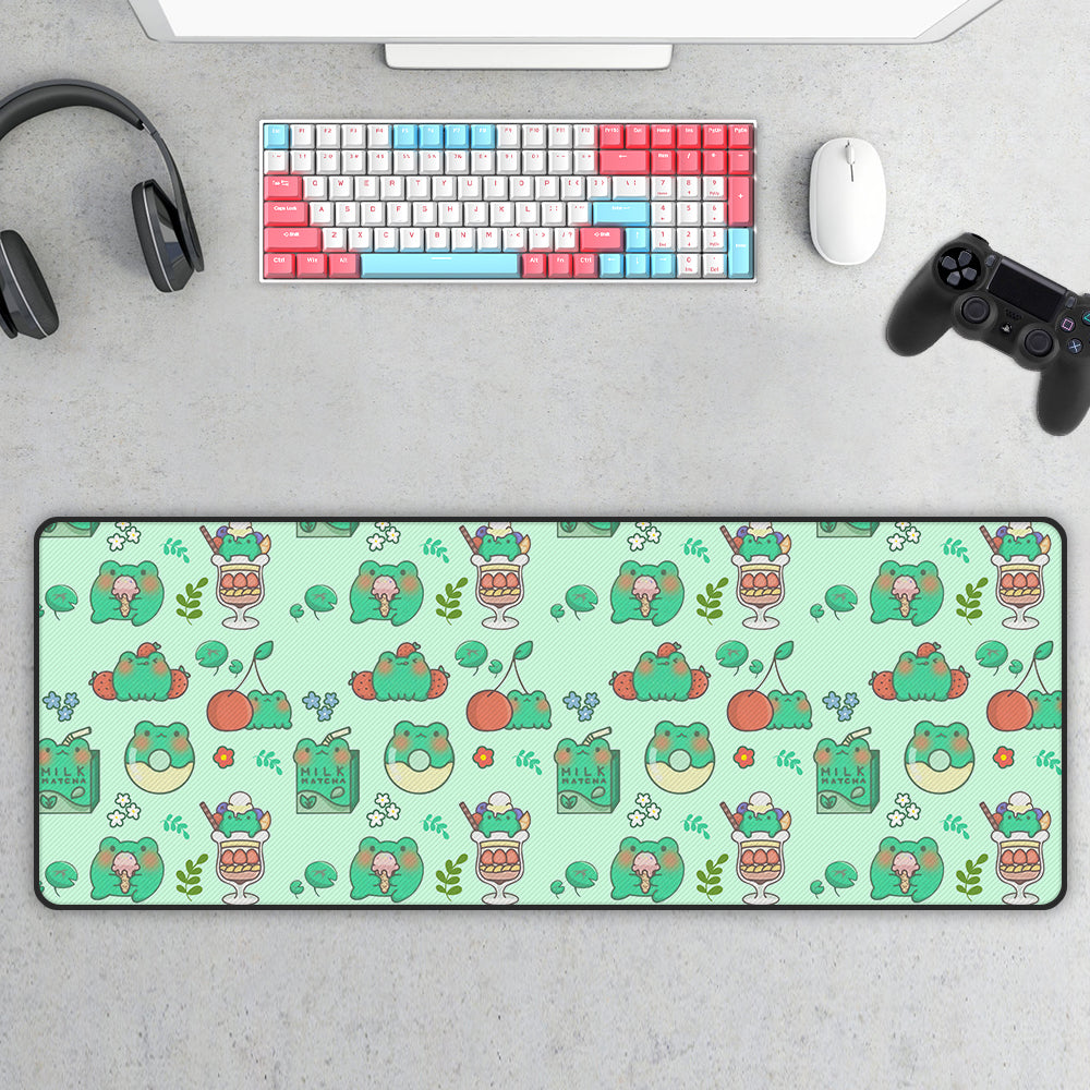Cute Frog Green-Themed Long Mouse Pad