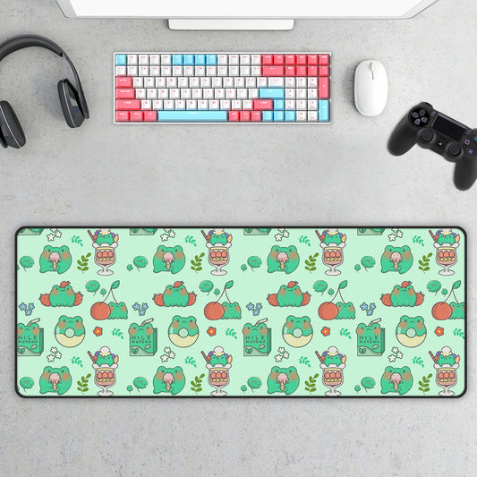 Cute Frog Green-Themed Long Mouse Pad