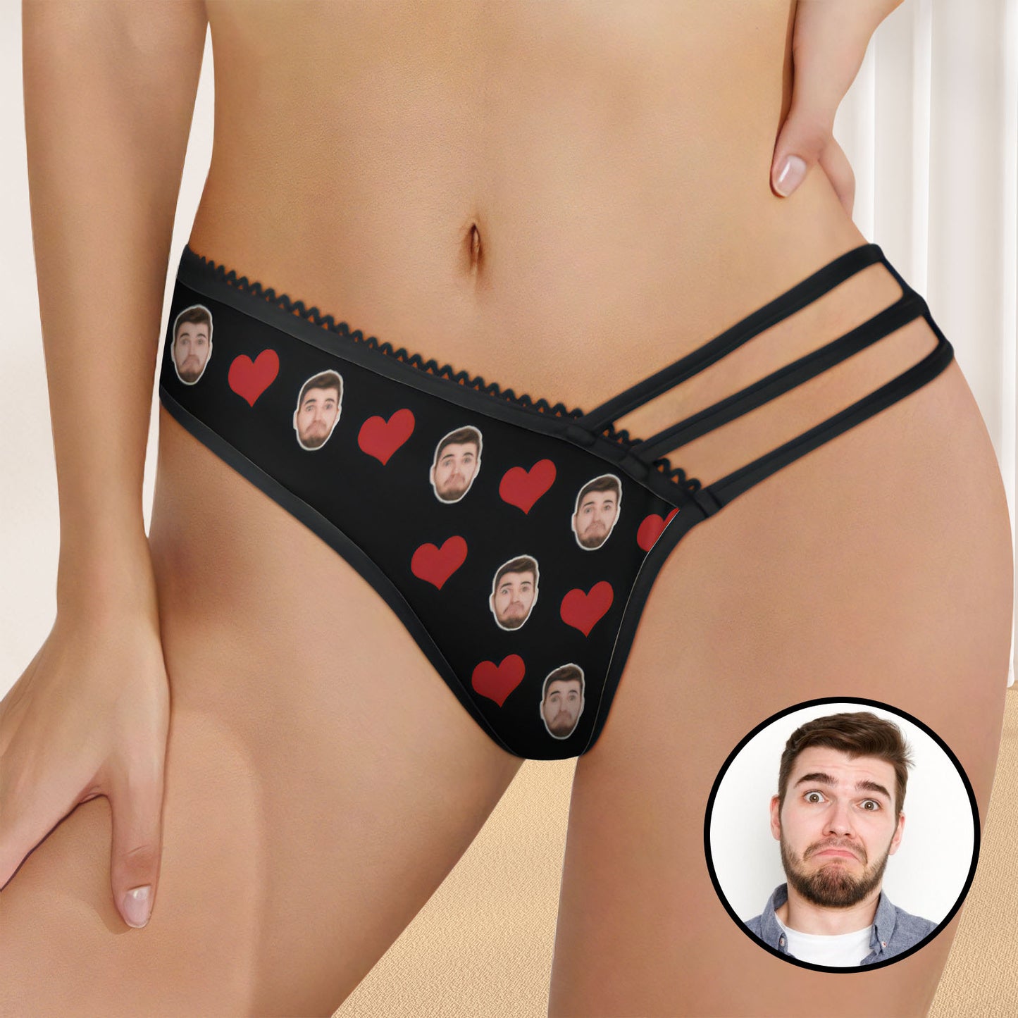 Personalized Face Mesh Thin Strap Panties Custom Women's Underwear Valentine's Day Gift