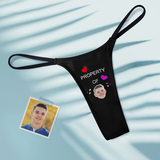 Custom Face Property of Him Women's Tanga Thong with Hearts Valentine's Day Gift