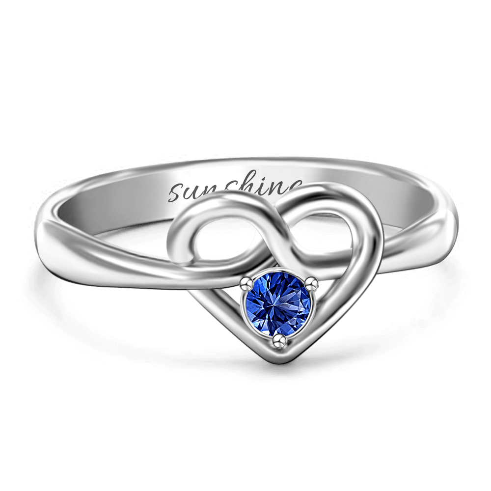 Personalised Birthstone Heart Ring Wedding Gift Anniversary Gift Birthday Gift Valentines Gift