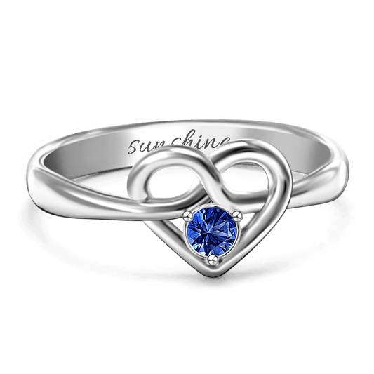 Personalised Birthstone Heart Ring Wedding Gift Anniversary Gift Birthday Gift Valentines Gift
