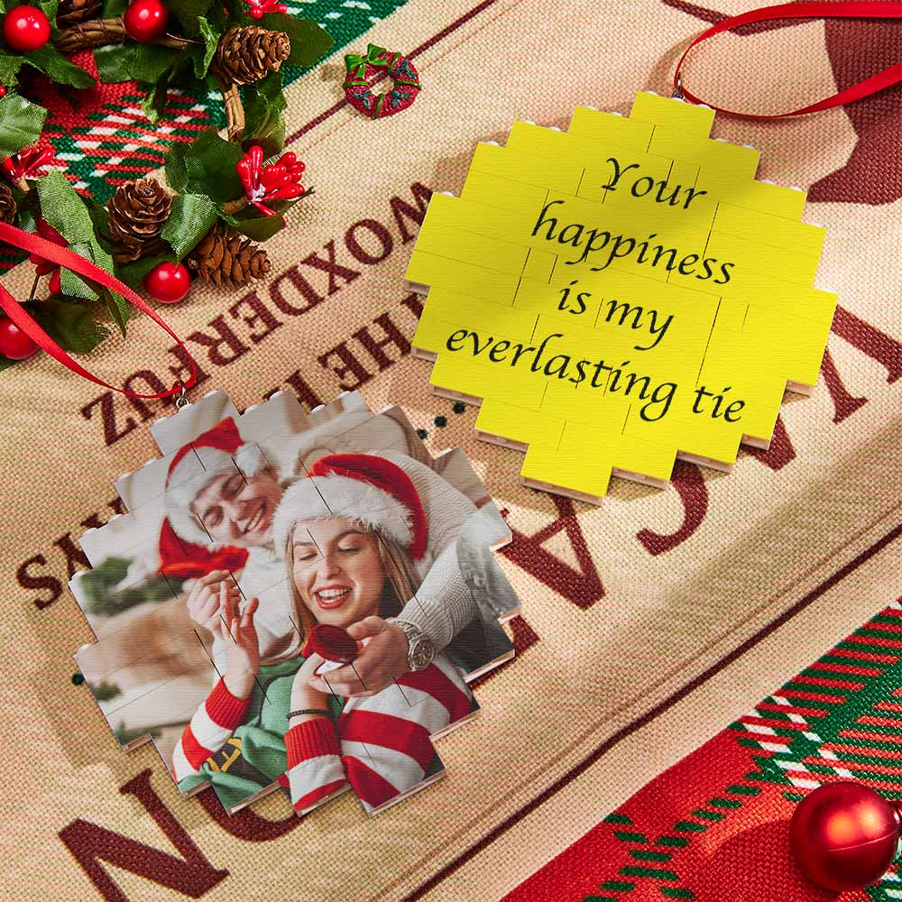 Christmas Ornament Custom Music Code Round Photo Blocks Building Brick