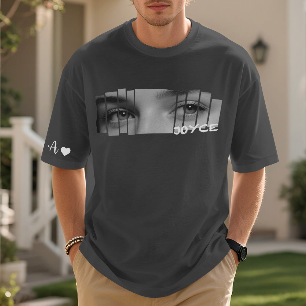 Custom Eyes Shirt Girlfriend Eyes Tee Personalized Photo and Name Black and White Image Effect
