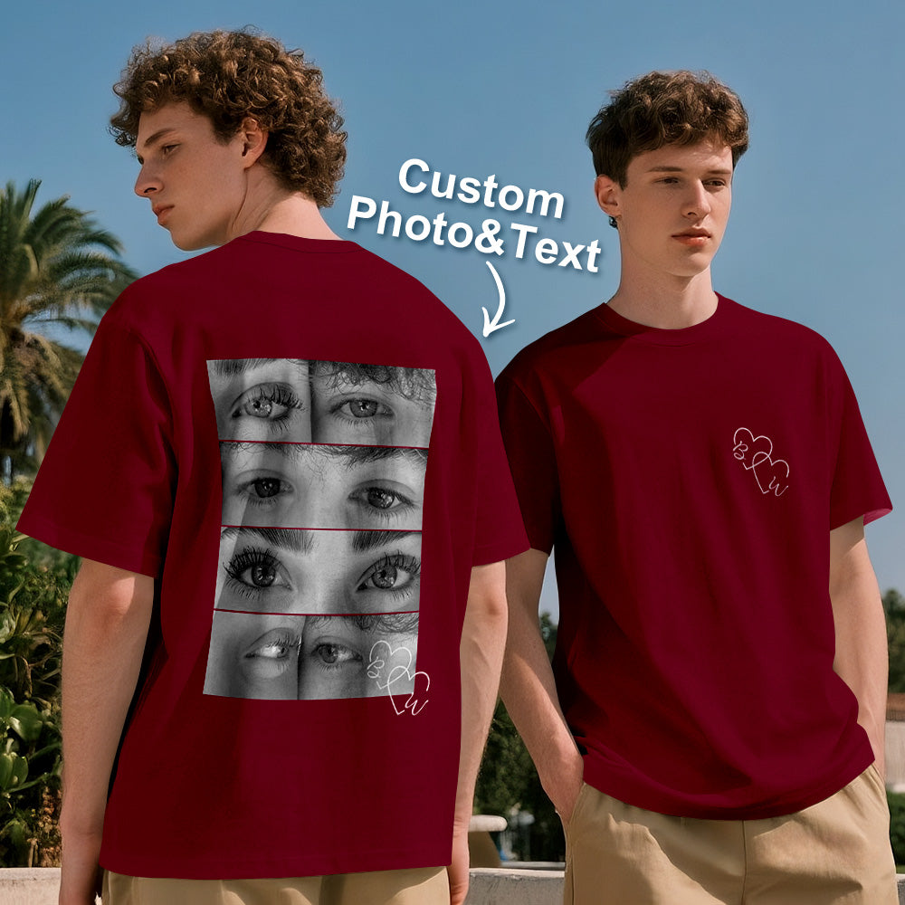 Custom Photo Black & White Style T-shirt Personalized Eyes Shirt for Couple Valentines Gift