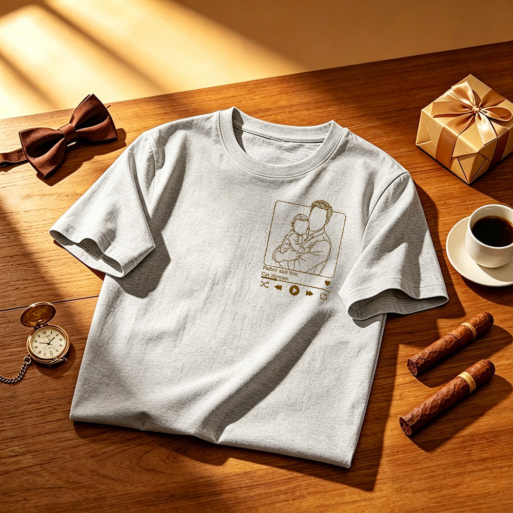 Custom Dad Photo Shirt - Embroidered Dad & Kids Portrait - Personalized Father's Day Keepsake Gift